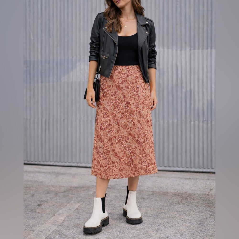 Free People Normani Bias Snakeprint Midi Skirt – Desert Peach, Silky, Size 10